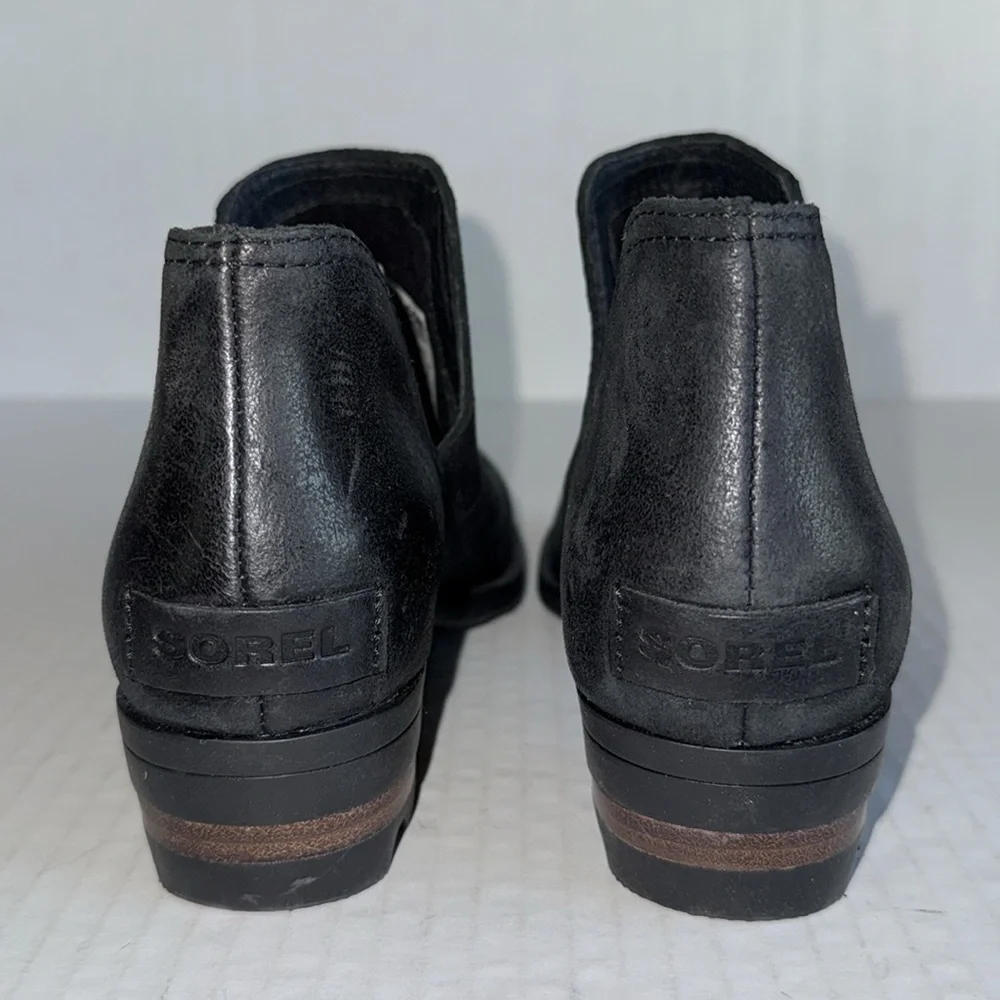 Sorel Lolla Black Leather Cut Out Ankle Booties